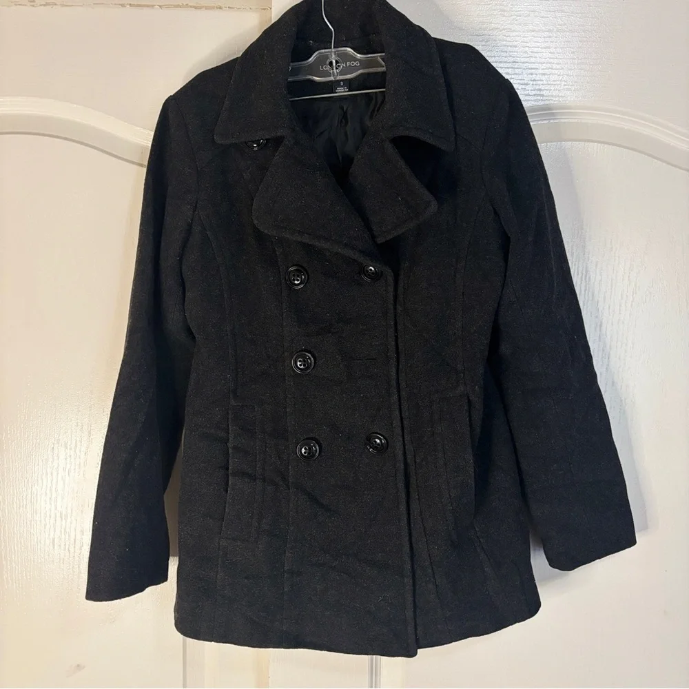 London Fog Black Double-Breasted Pea Coat - Picture 1 of 4